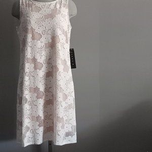 Tiana B NWT pink white lace floral print midi hourglass fun cocktail dress sz 10